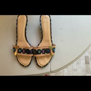 Louis Vuitton Black / Multi coloured logo sandals